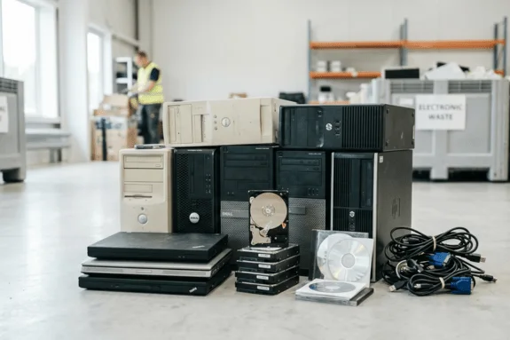 Equipos electrónicos y discos duros listos para destrucción certificada RAEE